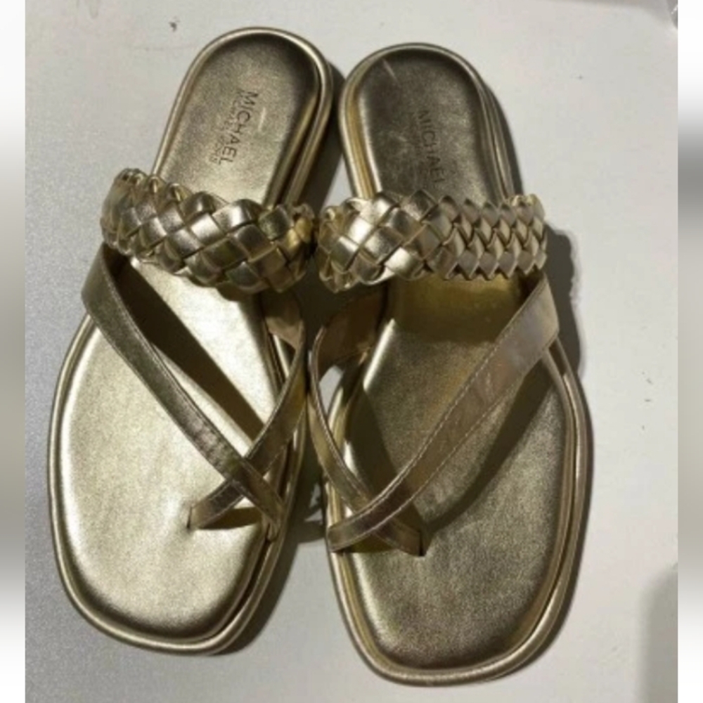 Michael Kors Thong Slide Sandals Women's Gold Size 6.5M Slip On Comfort Cushion